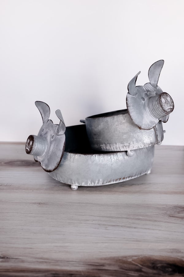 Galvanized Pig Planter (Set Of 2) - Whiskey Skies