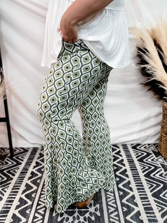 Geo Print Bell Bottom Pants - Whiskey Skies