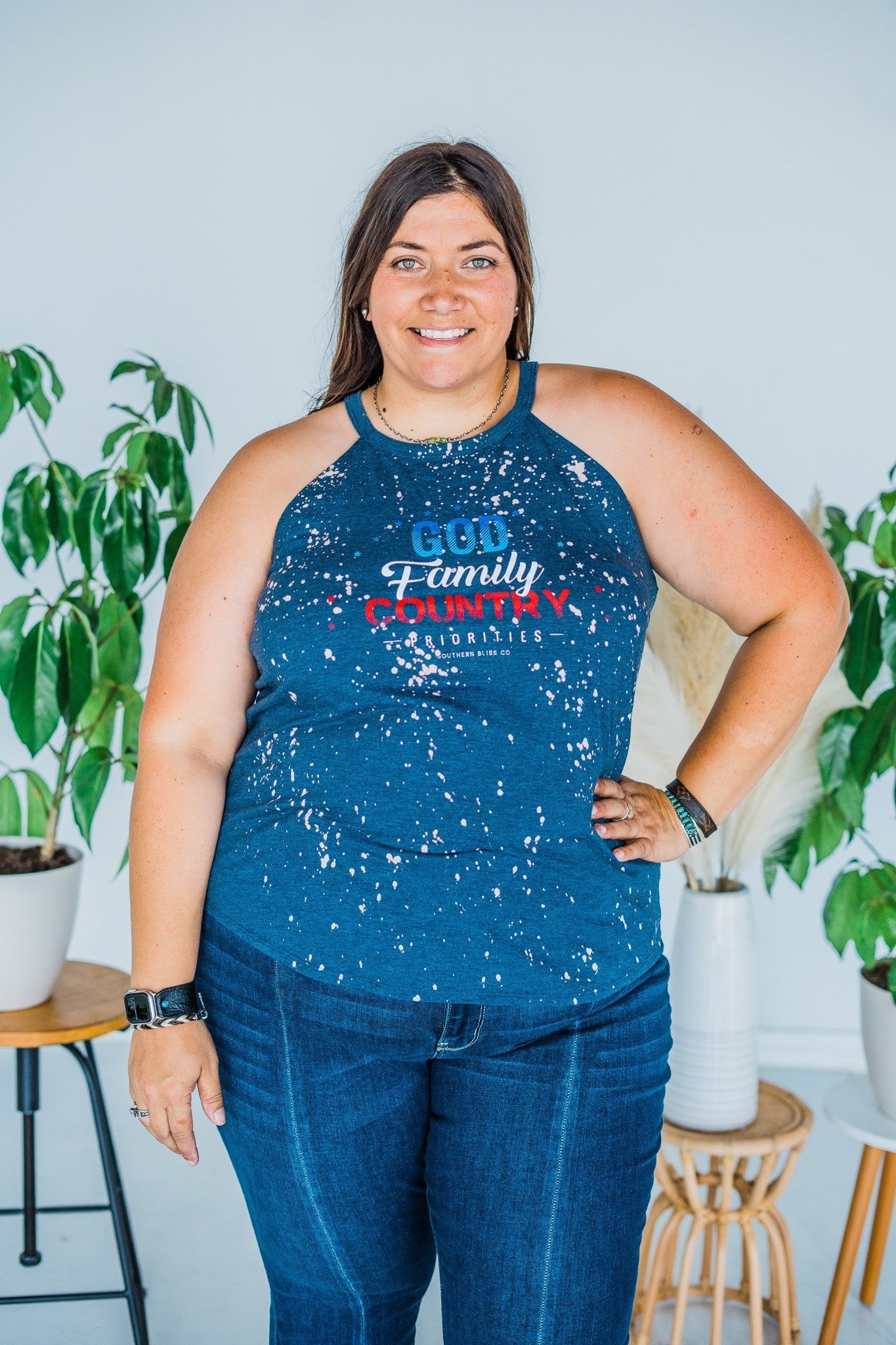God Family And Country Tank Top - Whiskey Skies