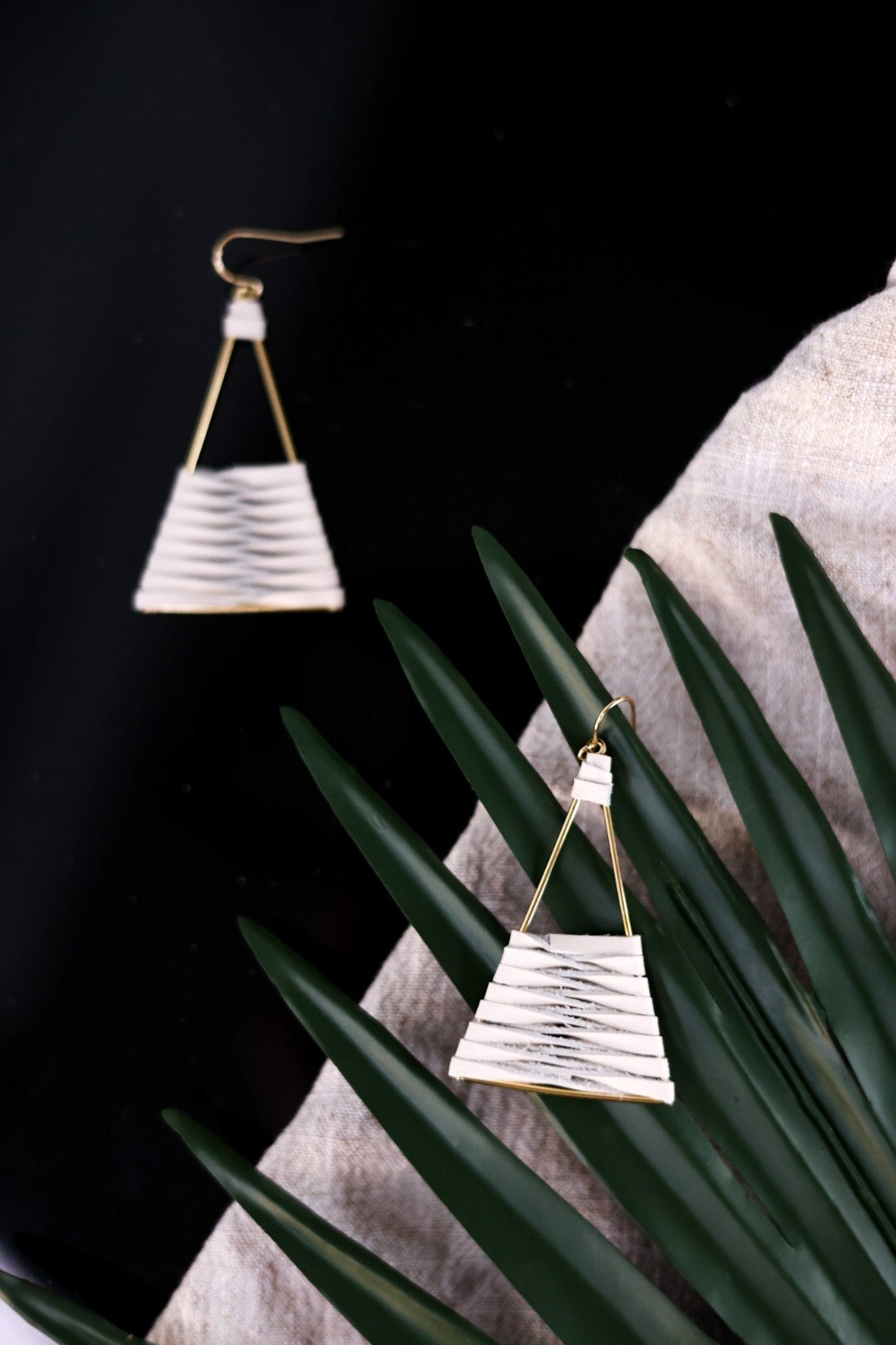 Gold Triangle Earrings 2 - Whiskey Skies - LESLIE CURTIS JEWLERY DESIGNS