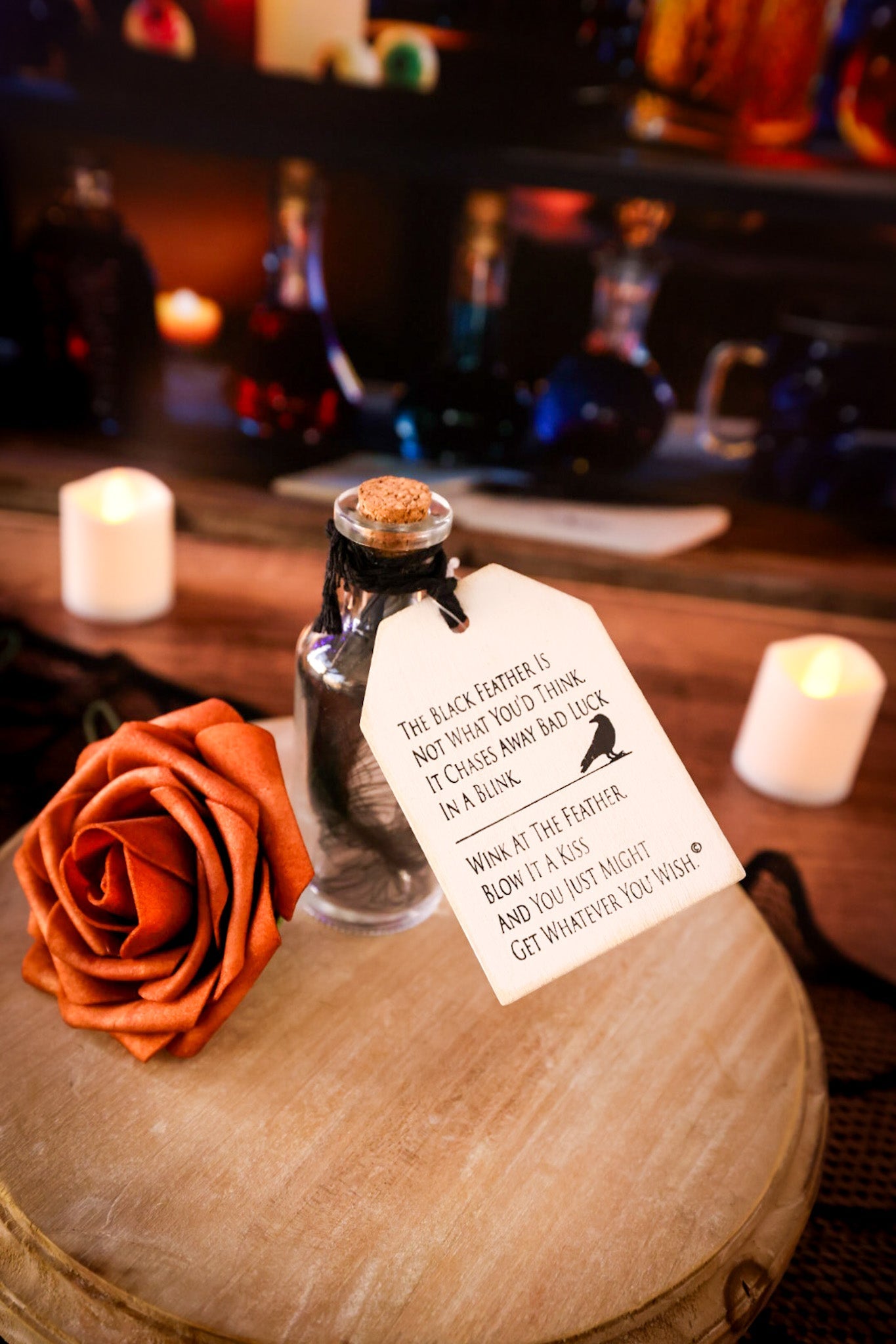 Halloween Feather Tag & Bottle Set - Whiskey Skies