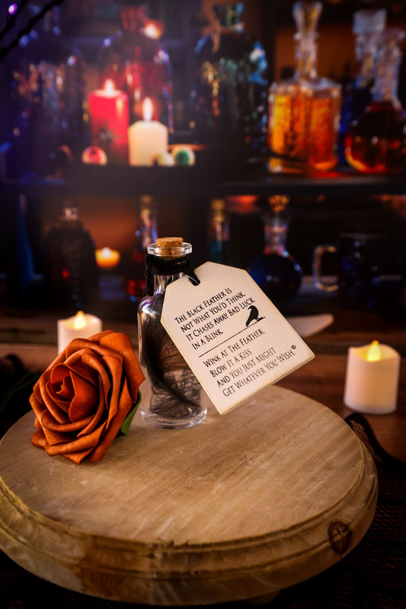 Halloween Feather Tag & Bottle Set - Whiskey Skies