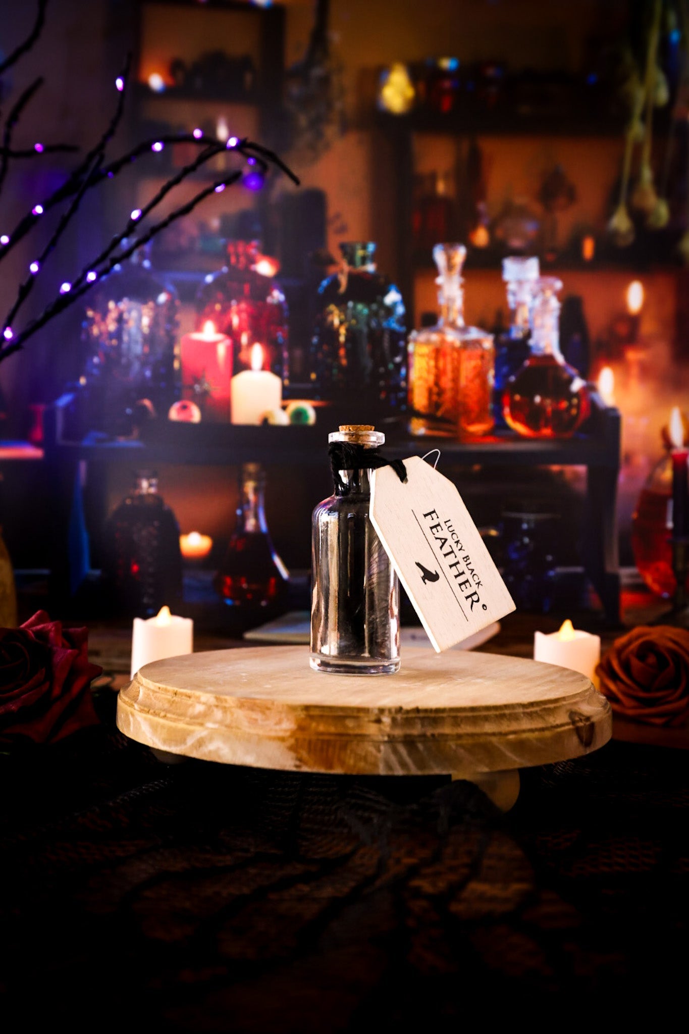 Halloween Feather Tag & Bottle Set - Whiskey Skies