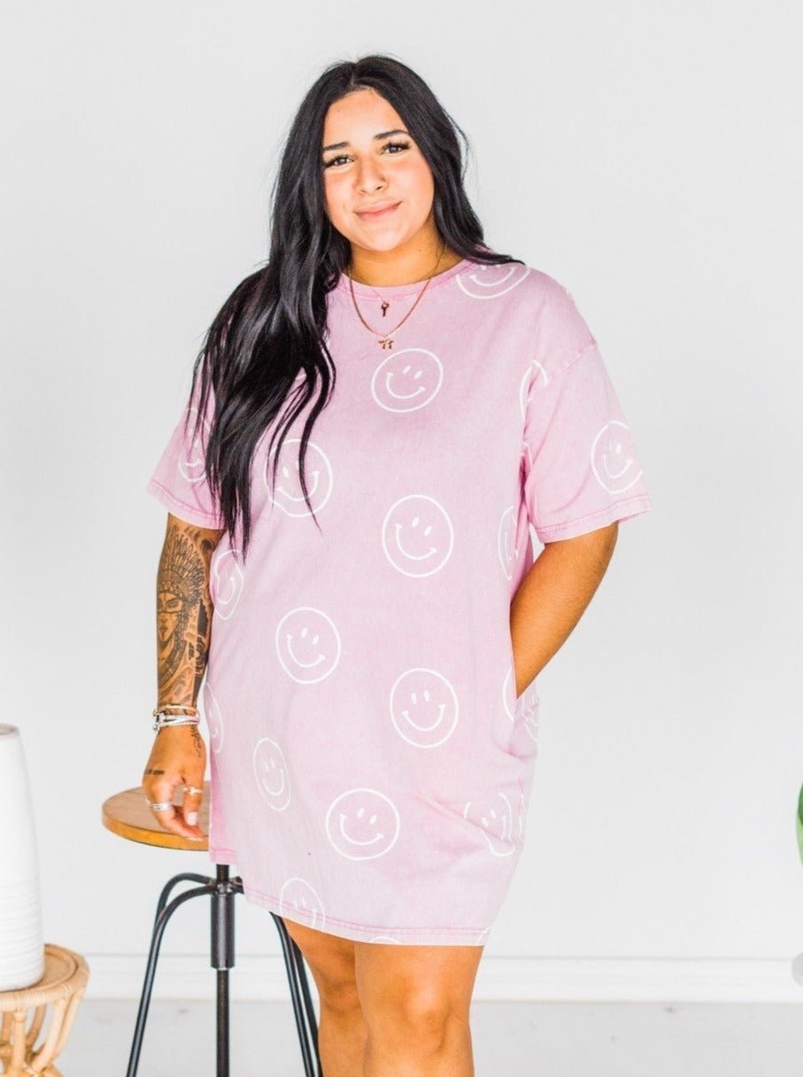 Happy Face Terry Tunic Dress - Whiskey Skies