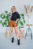 High Waisted Faux Cognac Leather Shorts - Whiskey Skies