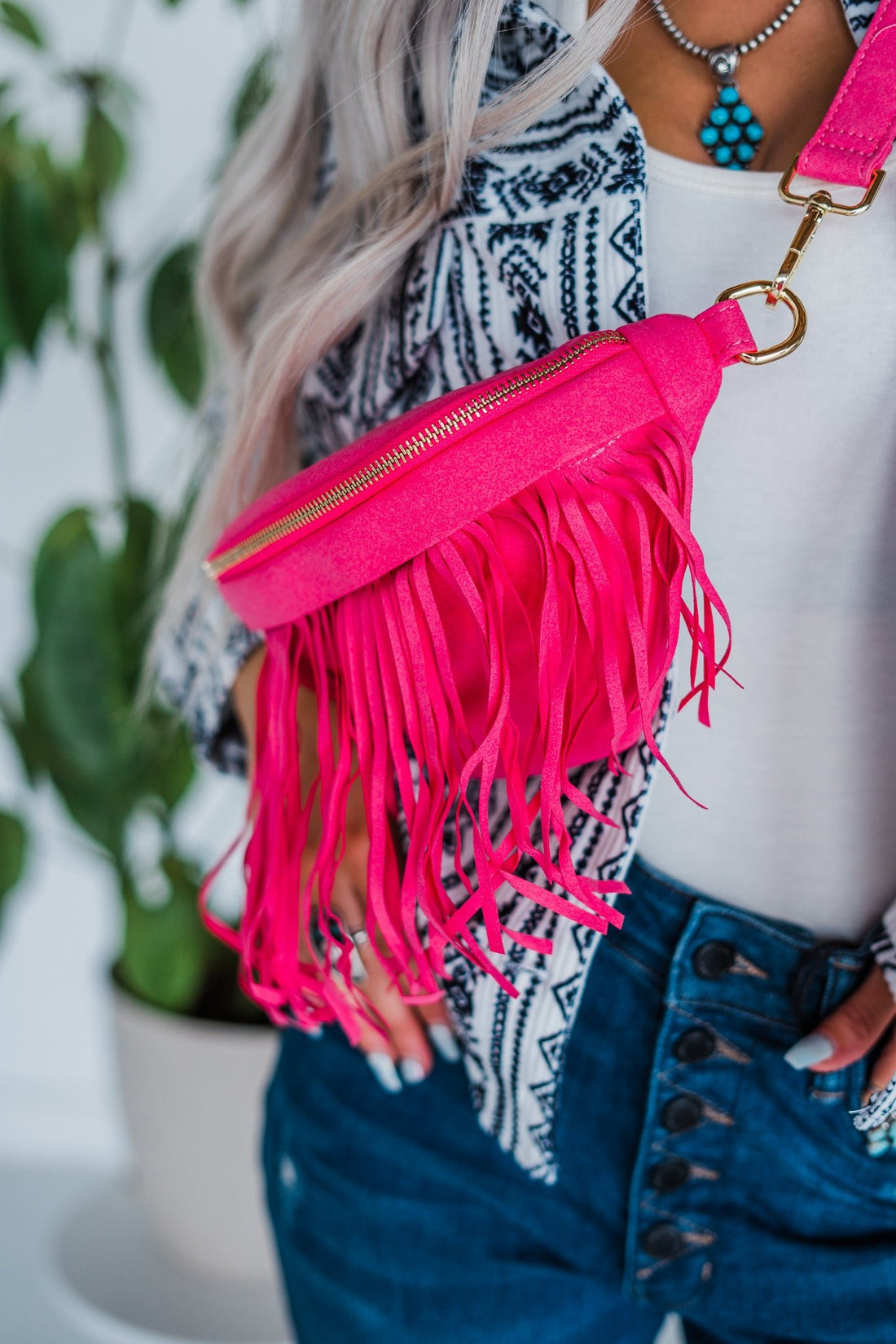 Hot Pink Removable Fringe Fanny Pack - Whiskey Skies