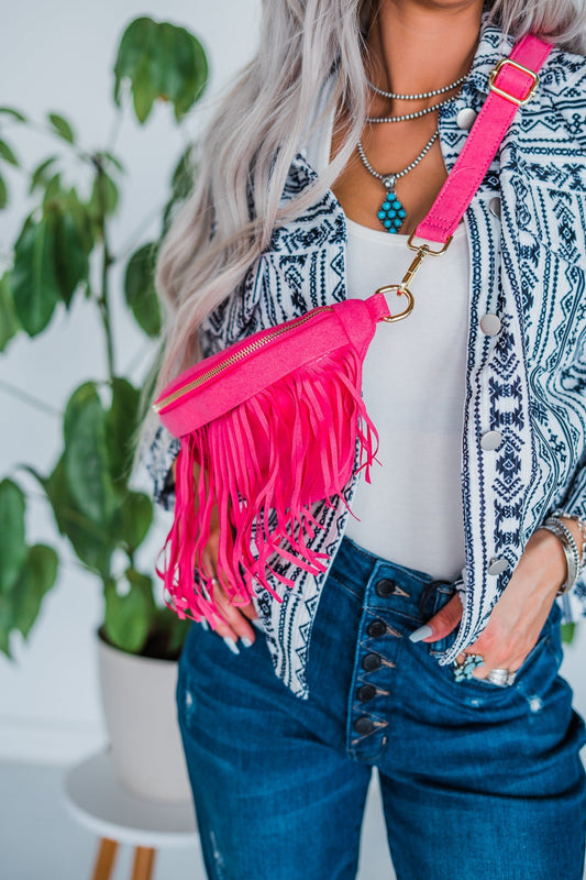 Hot Pink Removable Fringe Fanny Pack - Whiskey Skies