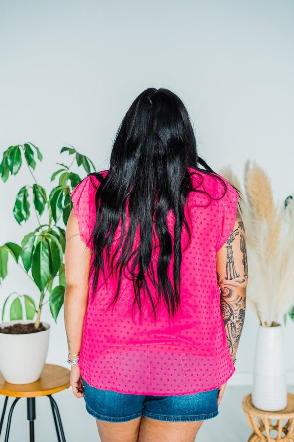 Hot Pink Swiss Dot Aztec Embroidery Top - Whiskey Skies