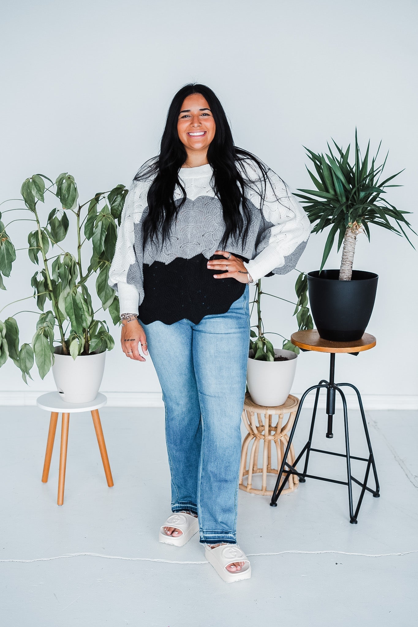 Ivory Color Block Dolman Sleeve Knit Sweater - Whiskey Skies