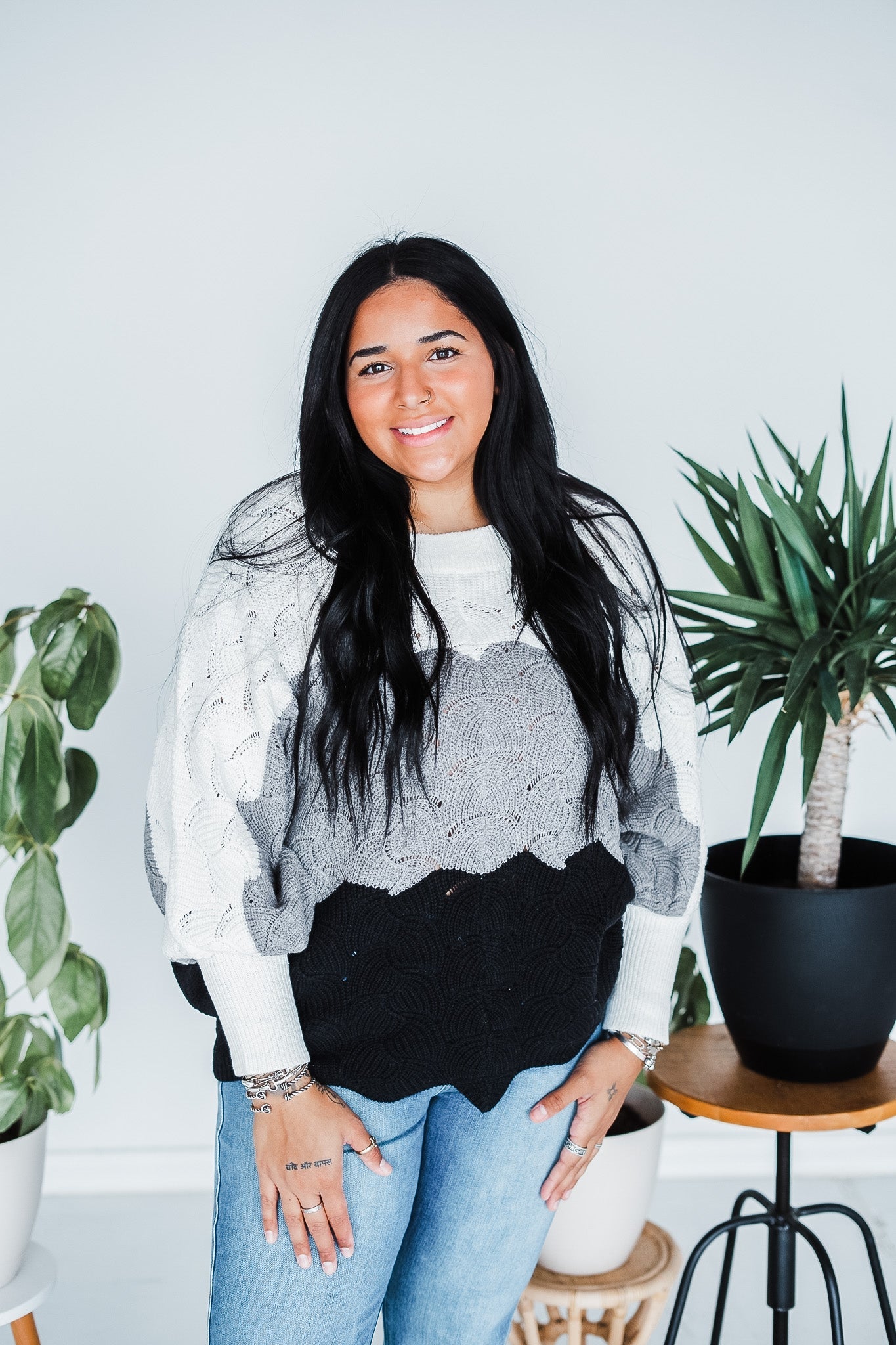 Ivory Color Block Dolman Sleeve Knit Sweater - Whiskey Skies