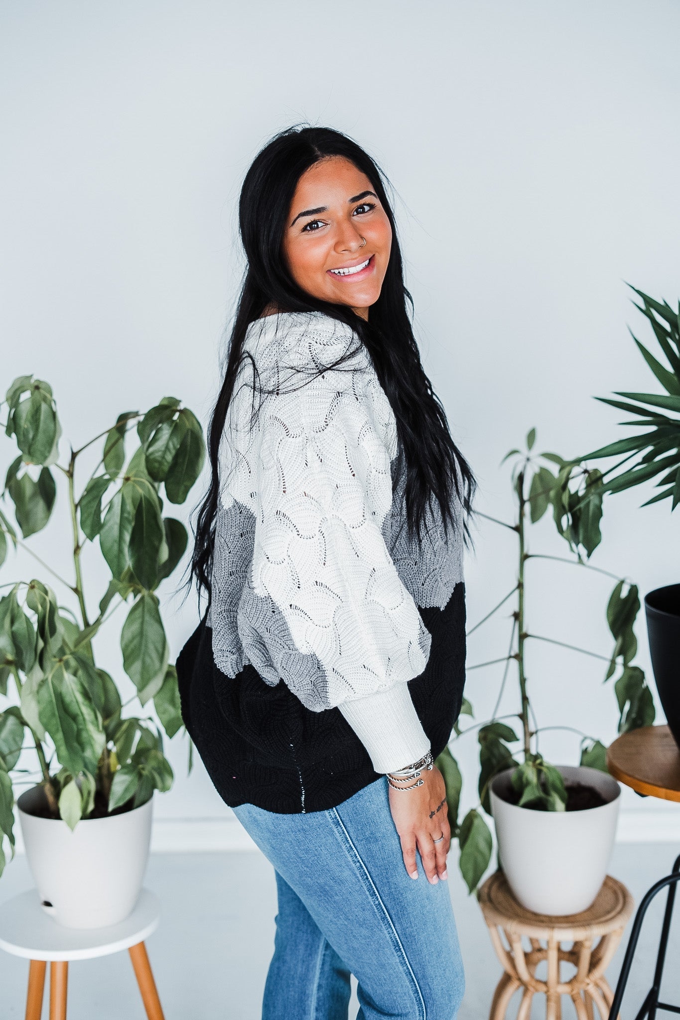 Ivory Color Block Dolman Sleeve Knit Sweater - Whiskey Skies