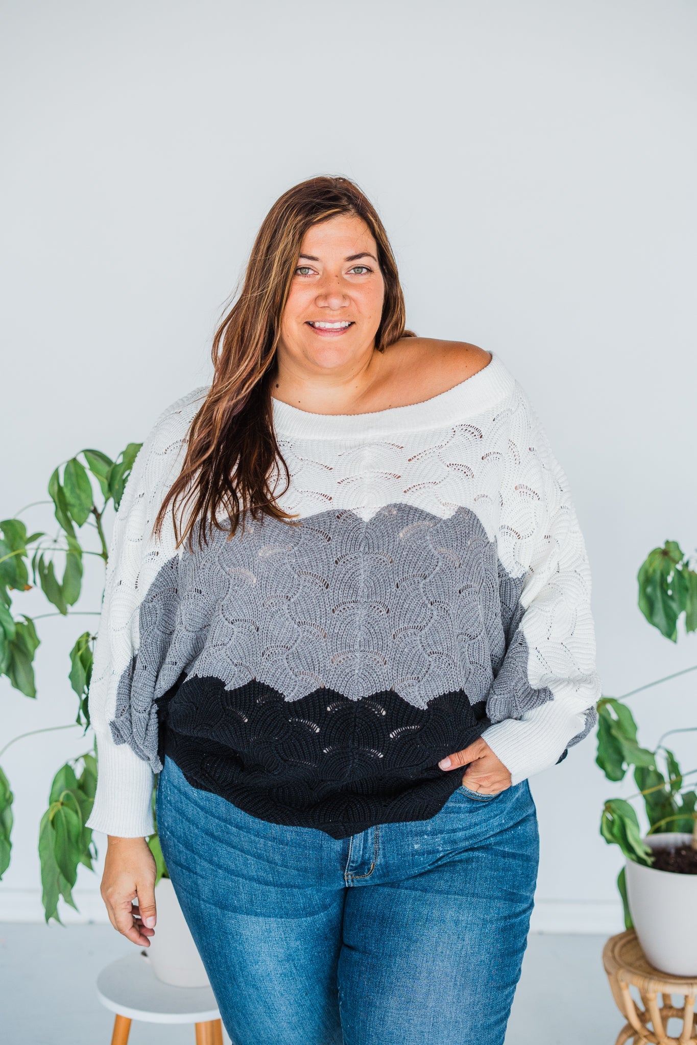 Ivory Color Block Dolman Sleeve Knit Sweater - Whiskey Skies