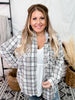 Ivory Tan Plaid Button Down With Detachable Hood