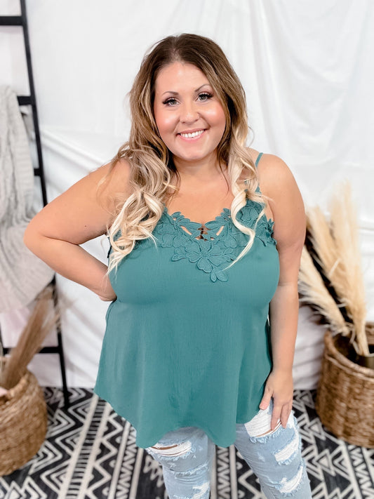 Jade Colored Crochet Lace Tank - Whiskey Skies