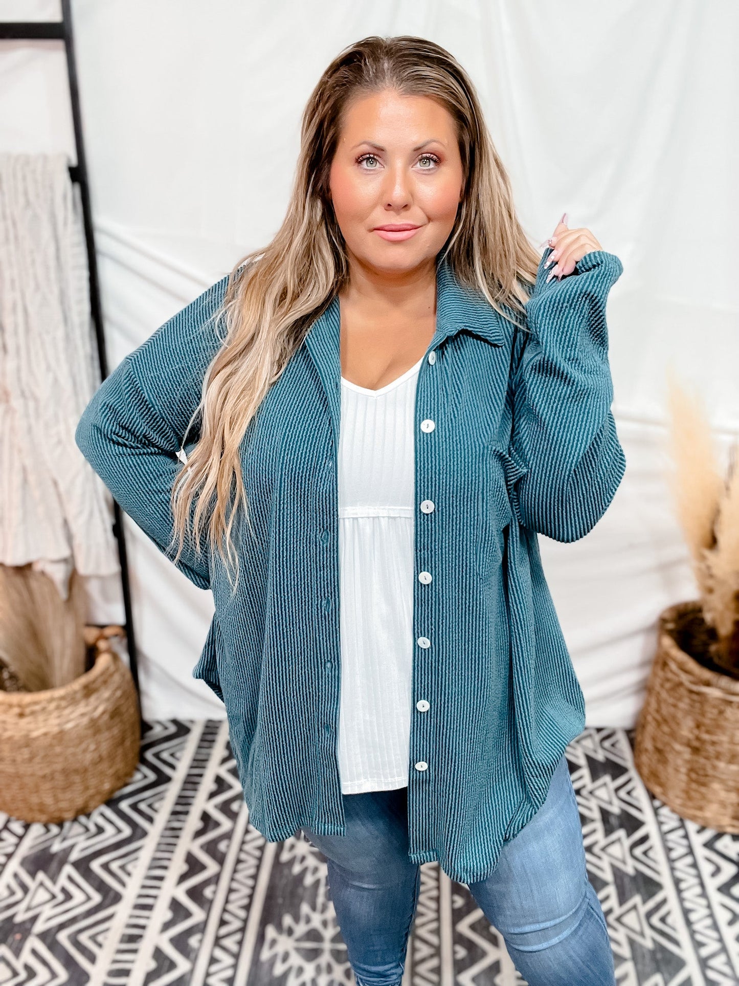 Jade Long Sleeve Corded Button Down Shirt - Whiskey Skies