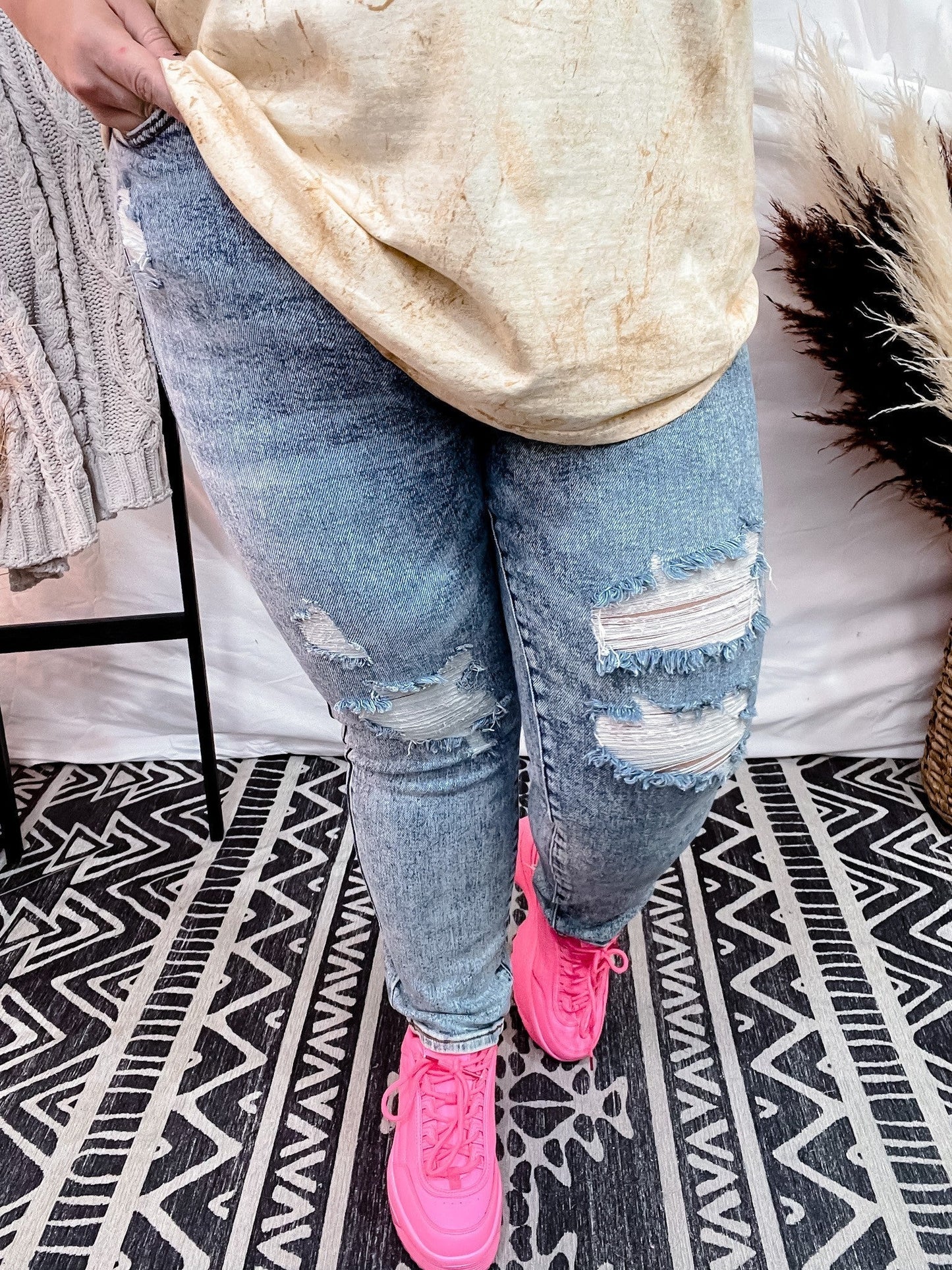Judy Blue Acid Wash Destroyed Boyfriend Jeans - Whiskey Skies
