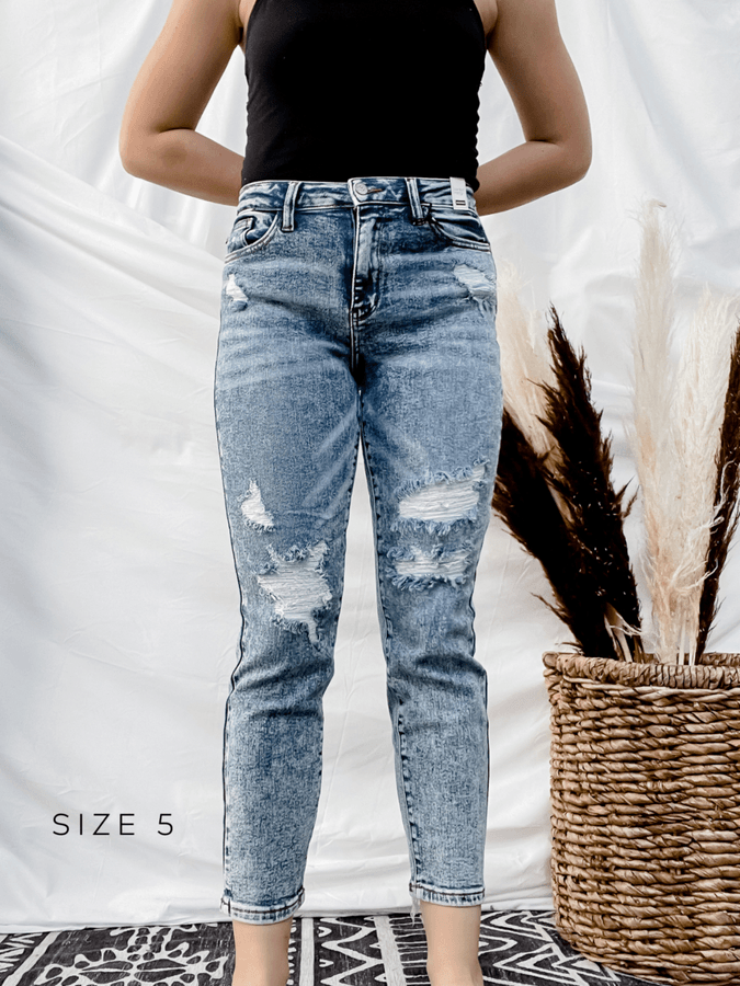 Judy Blue Acid Wash Destroyed Boyfriend Jeans - Whiskey Skies