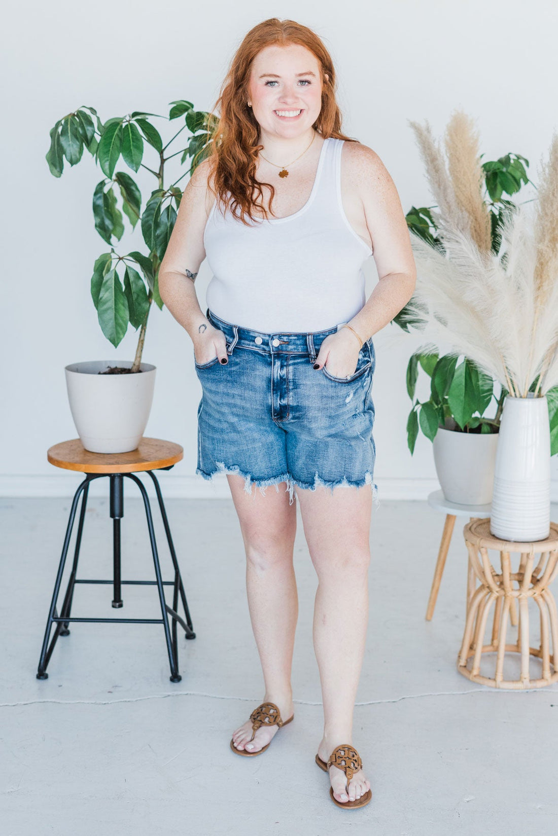 Judy Blue Adjustable Button Denim Shorts - Whiskey Skies