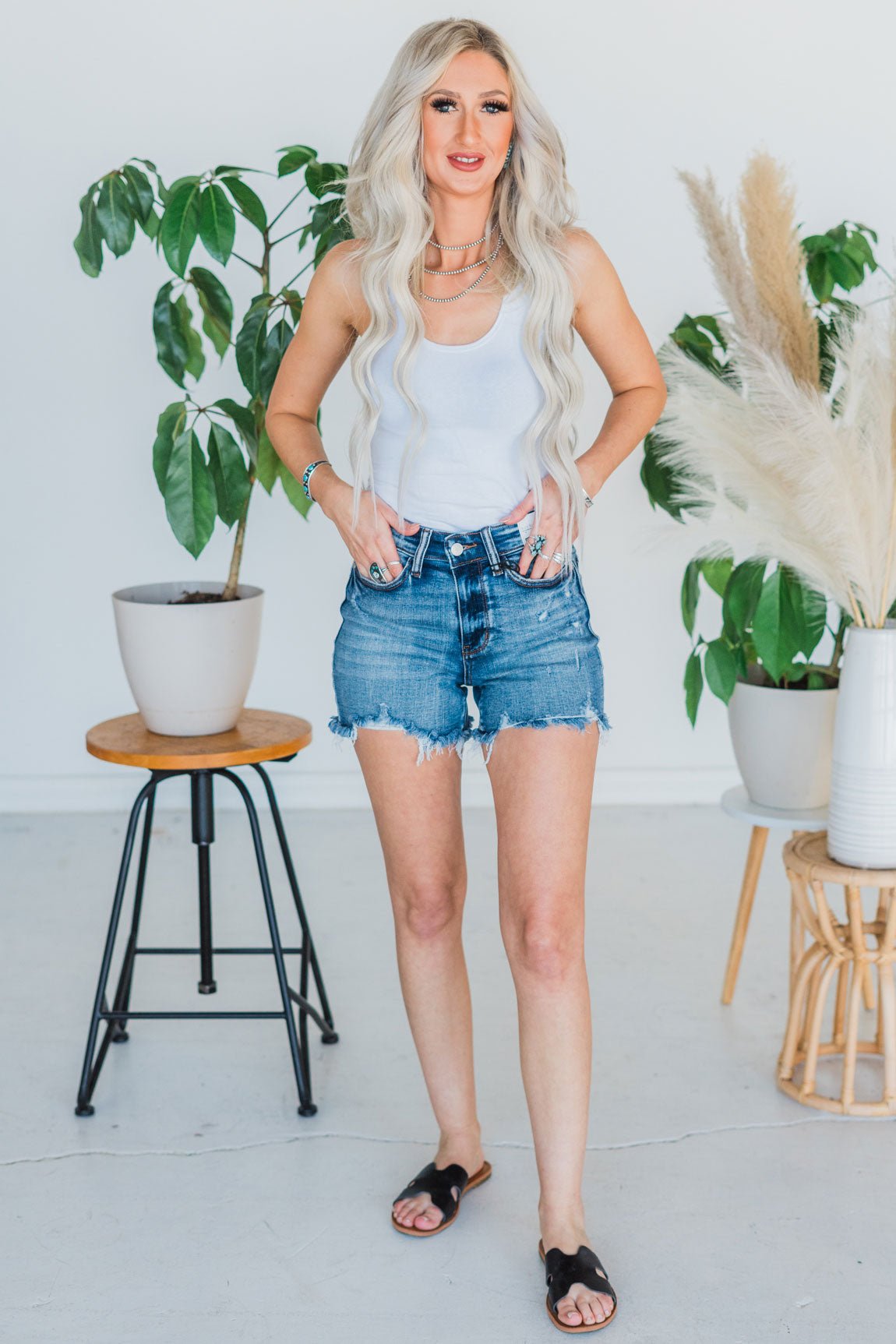 Judy Blue Adjustable Button Denim Shorts - Whiskey Skies