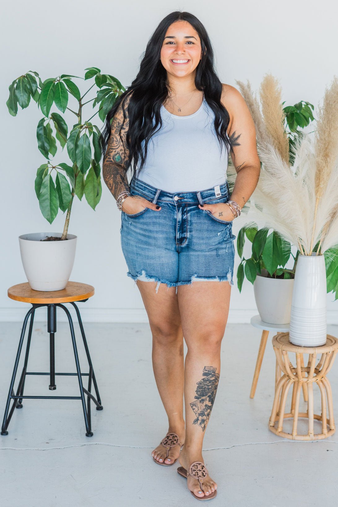 Judy Blue Adjustable Button Denim Shorts - Whiskey Skies