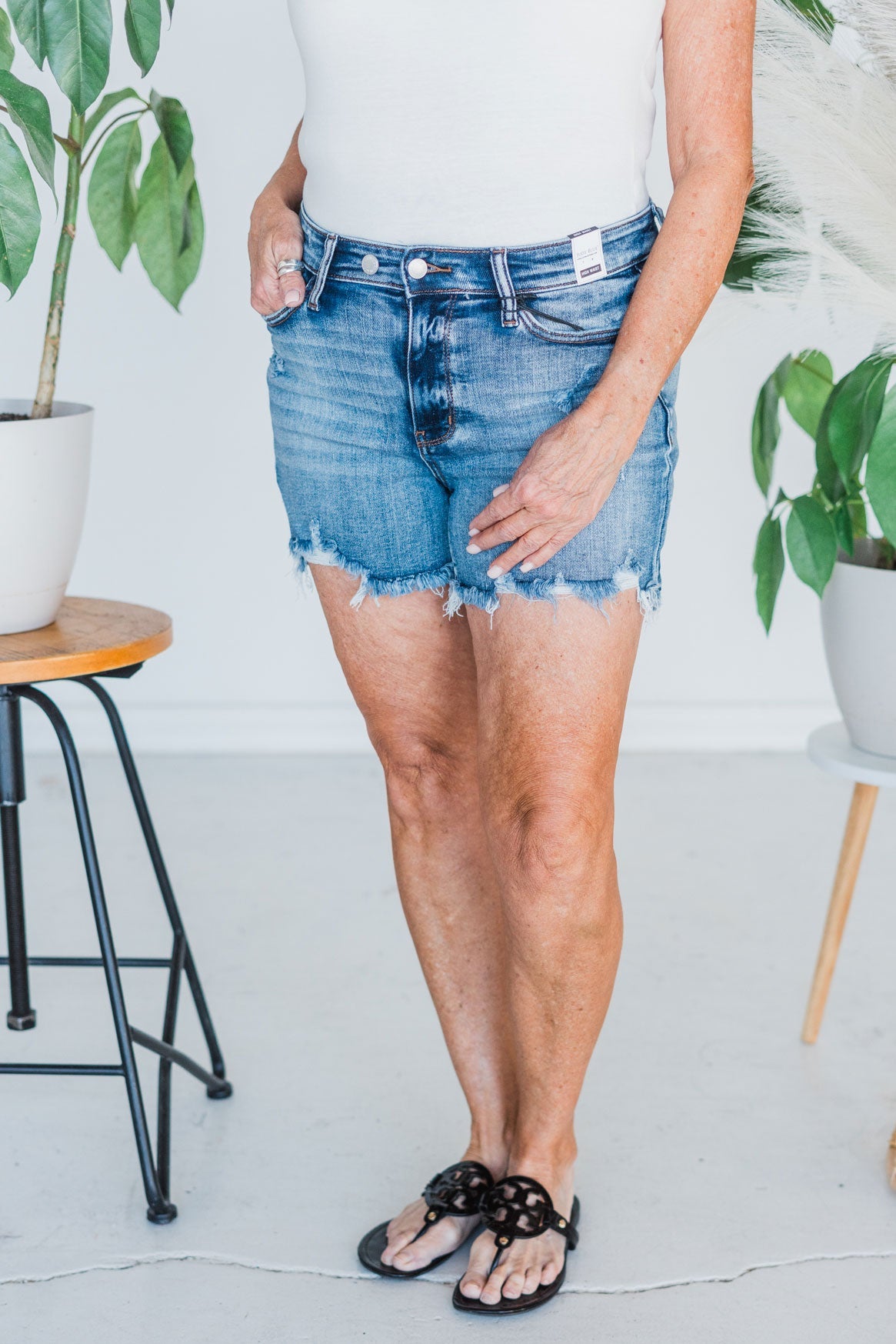 Judy Blue Adjustable Button Denim Shorts - Whiskey Skies