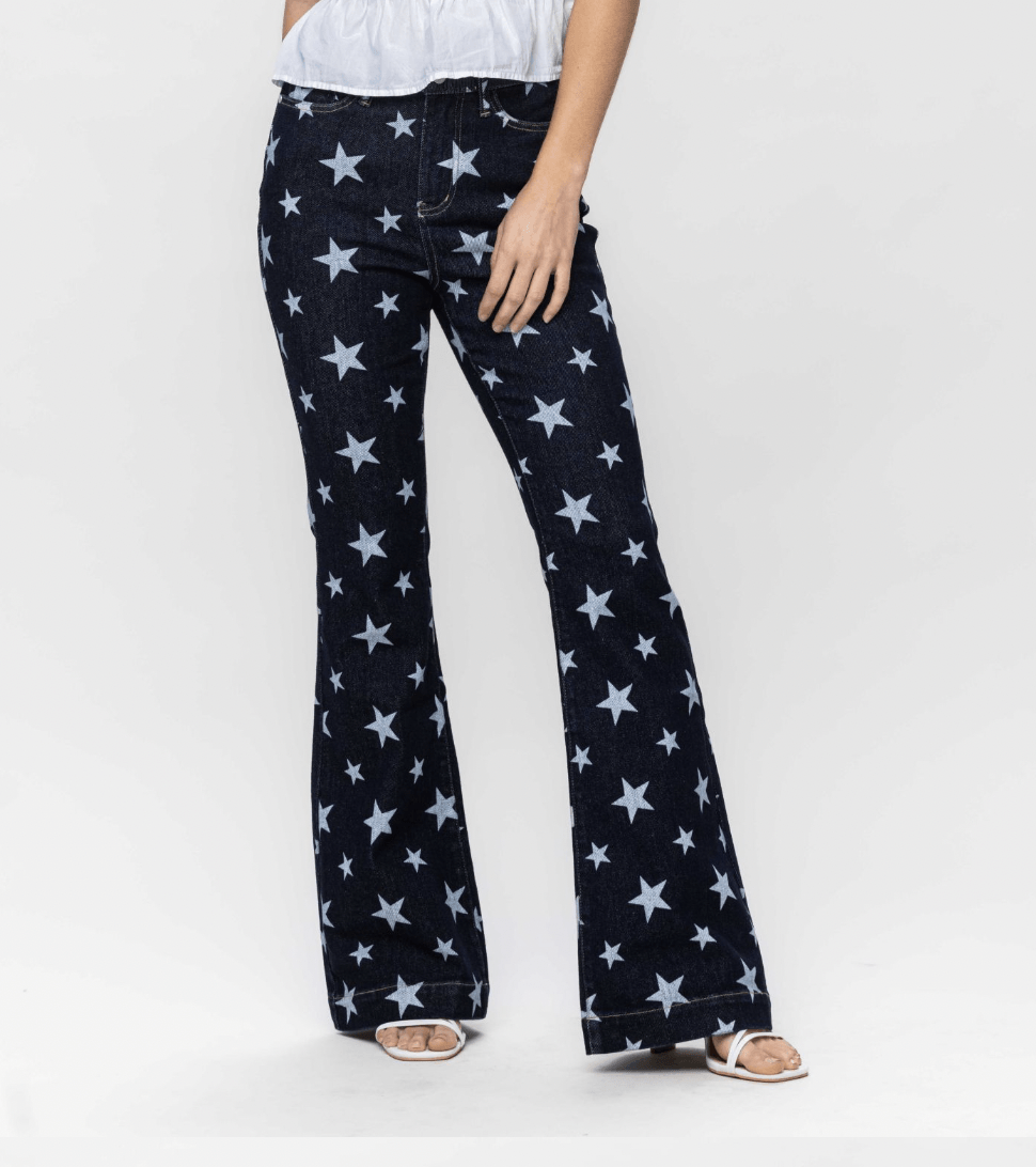 Judy Blue All Over Star Print Rinse Wash Flare - Whiskey Skies