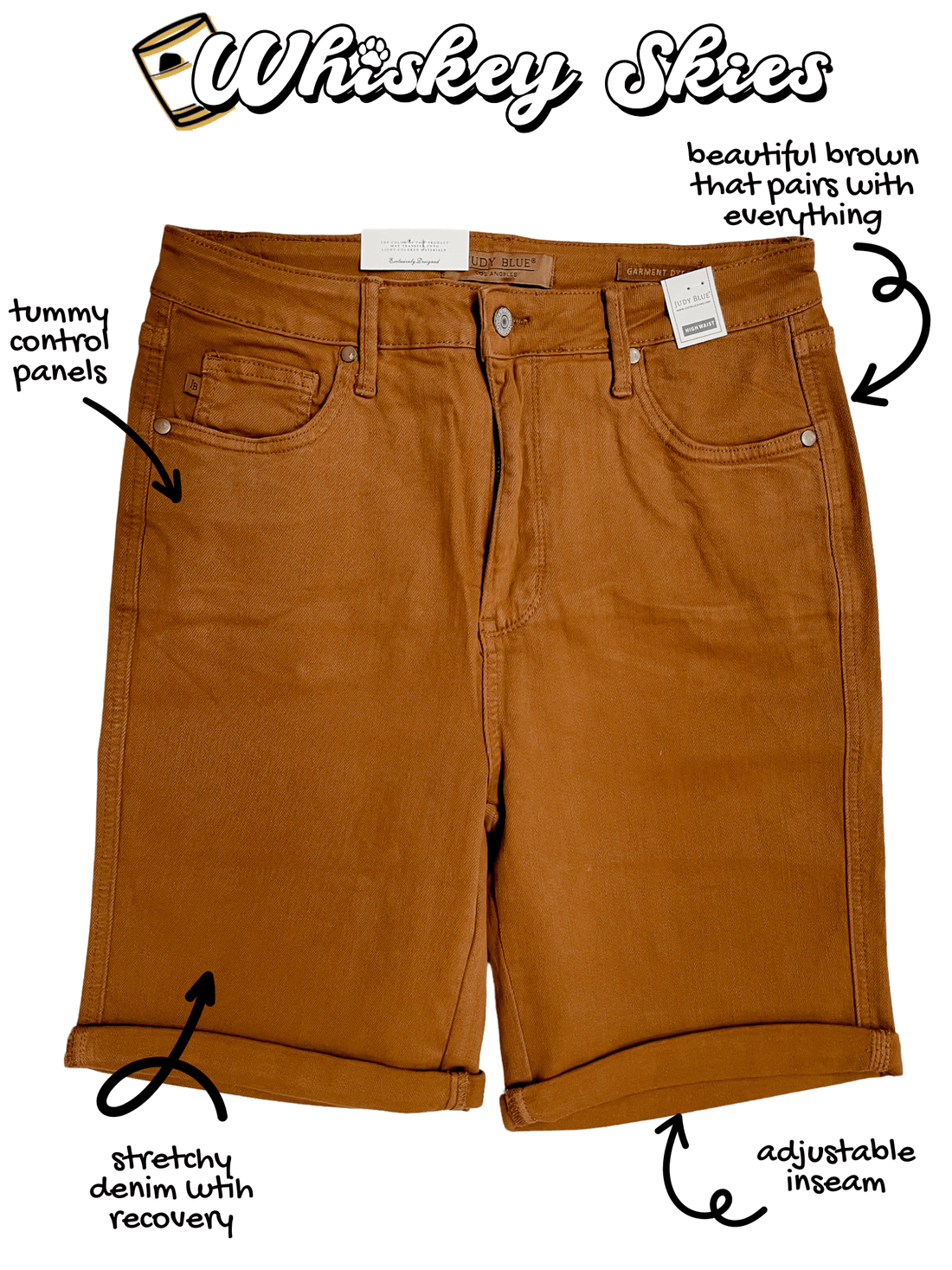 Judy Blue Brown Tummy Control Bermuda Shorts - Whiskey Skies