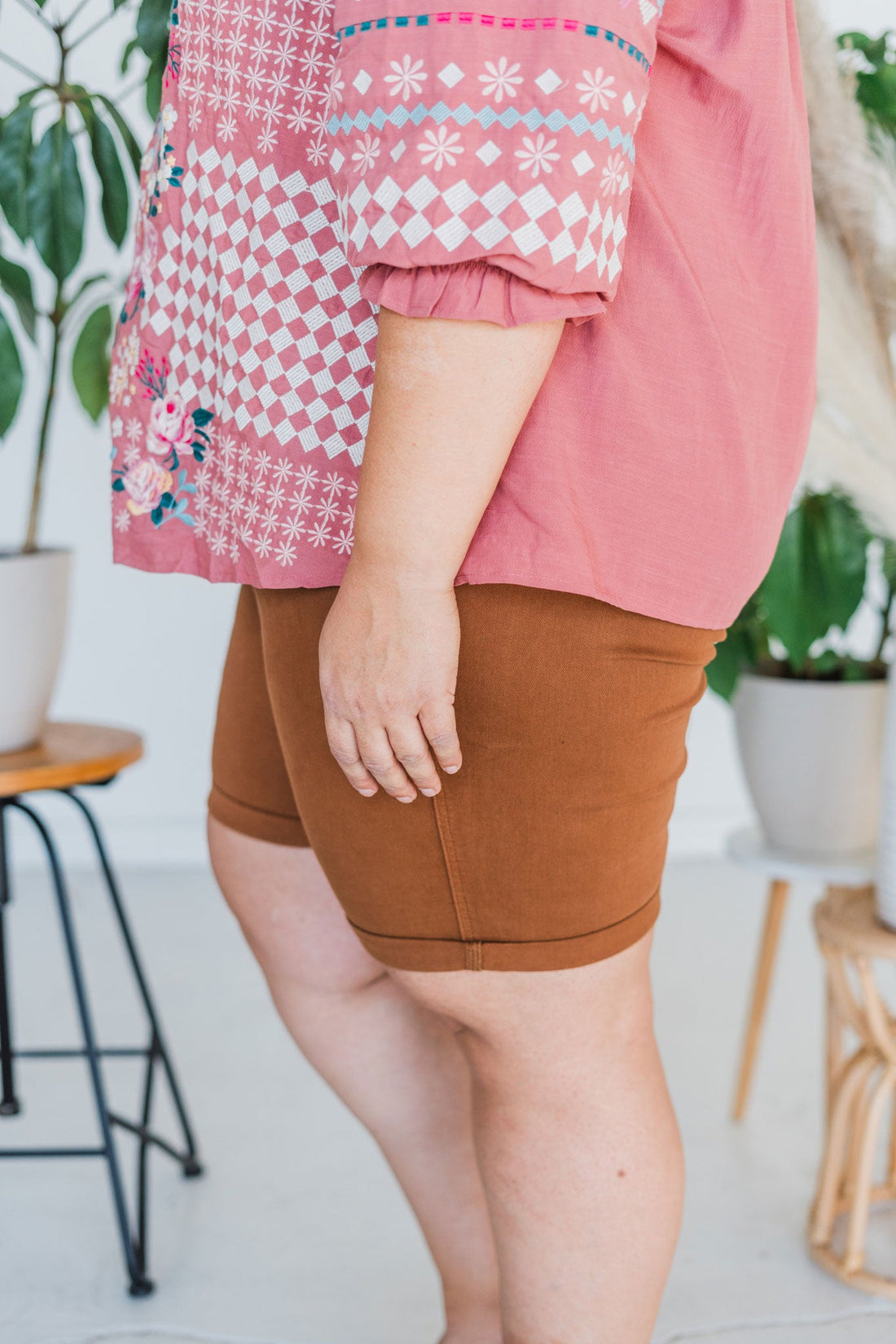 Judy Blue Brown Tummy Control Bermuda Shorts - Whiskey Skies