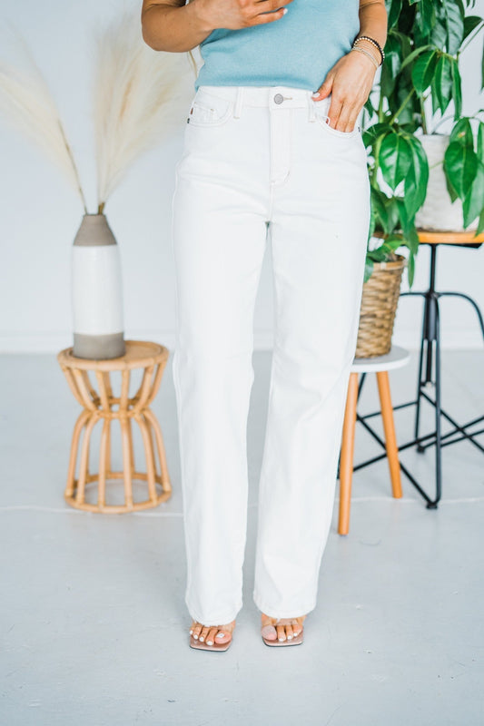 Judy Blue Cream High Waist Straight Leg Jeans - Whiskey Skies