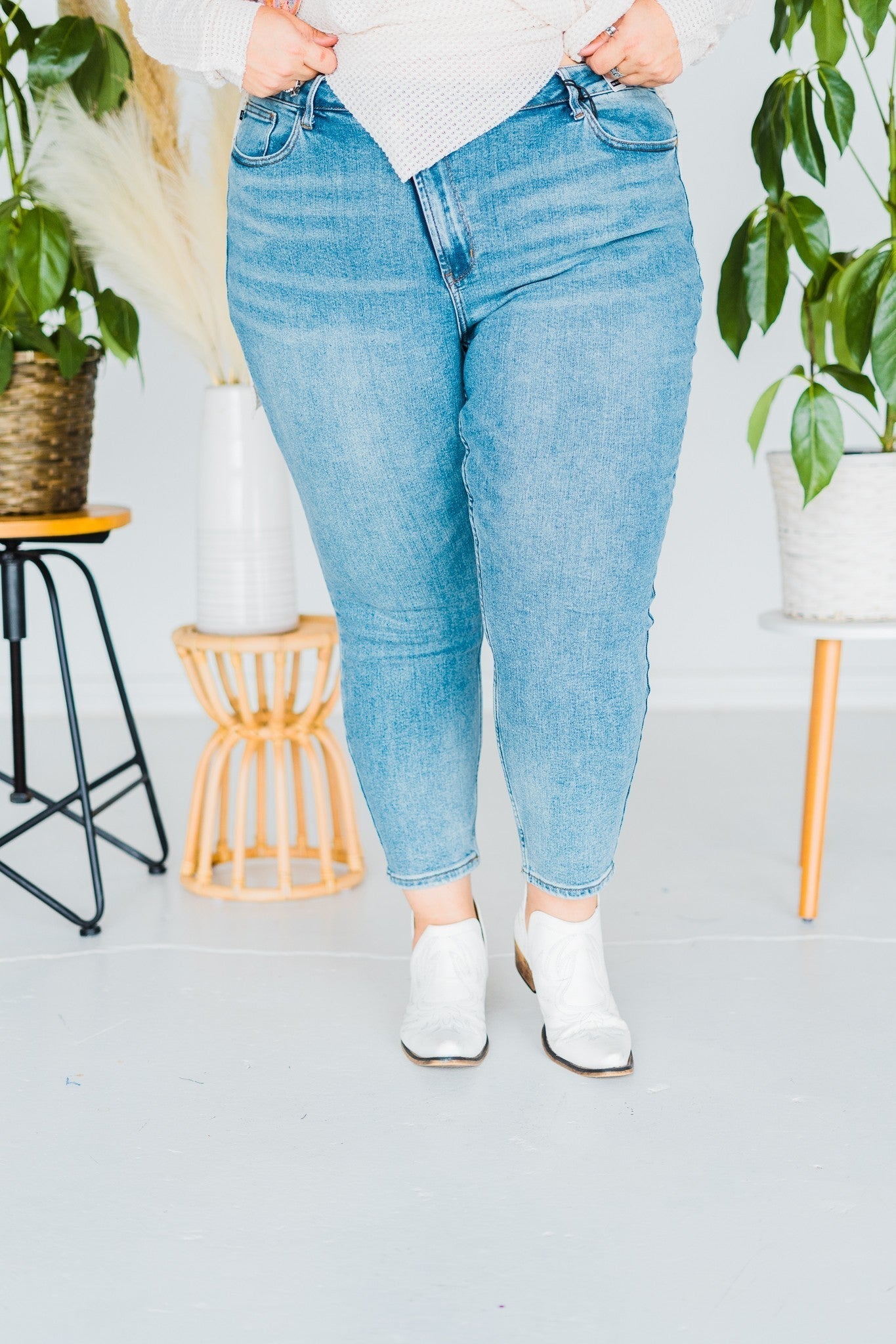 Judy Blue Crossed Over Waistband Jeans - Whiskey Skies
