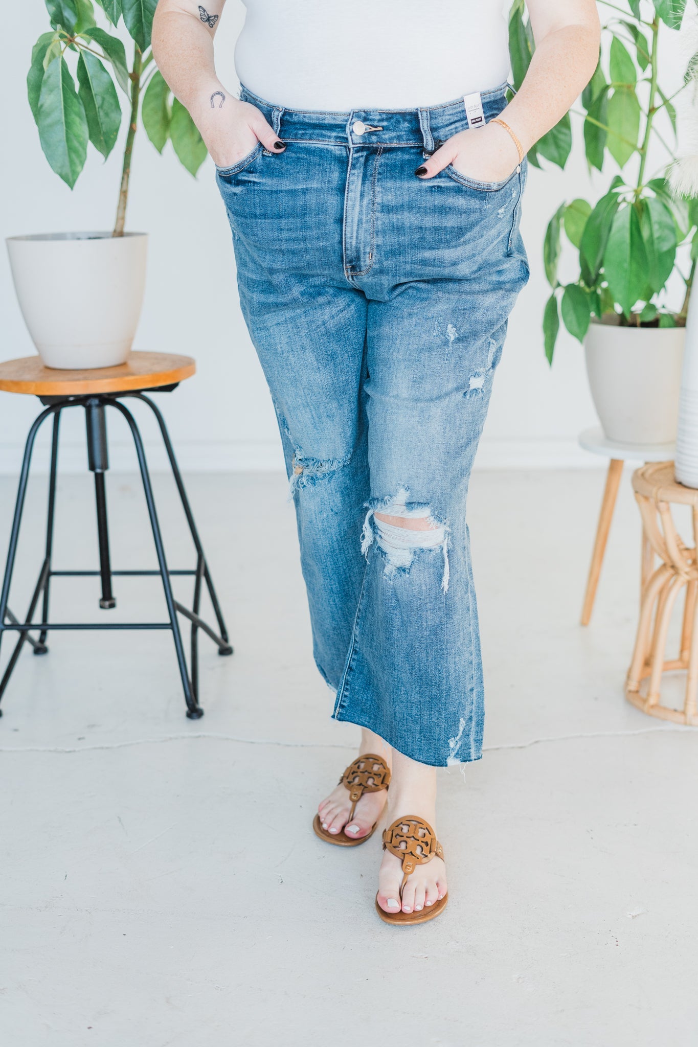 Judy Blue High Waist Destroy Crop Wide Leg Jeans - Whiskey Skies