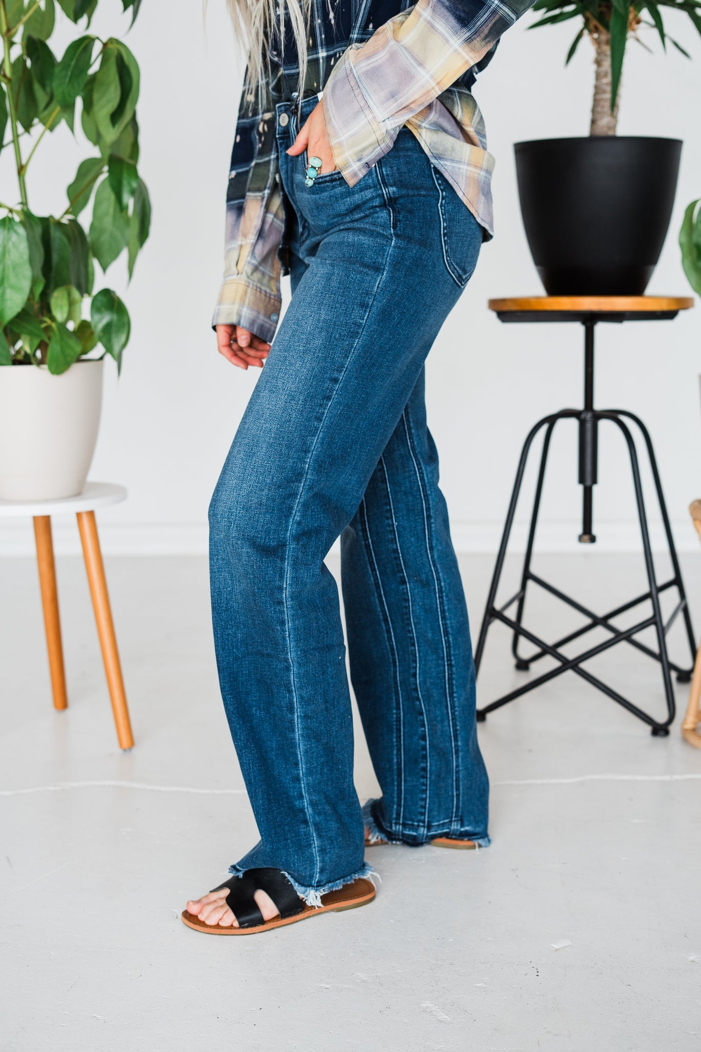 Judy Blue High Waist Inseam Detail & Release Hem Straight Jeans - Whiskey Skies