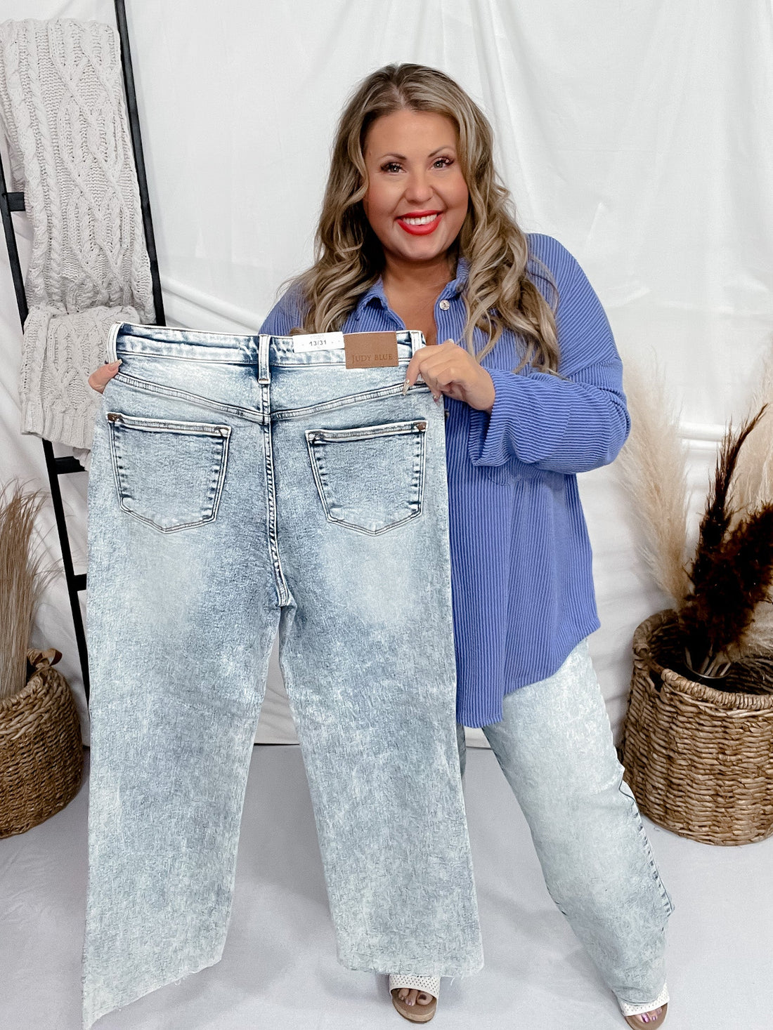 Judy Blue High Waist Mineral Wash Raw Hem Wide Leg Jeans - Whiskey Skies