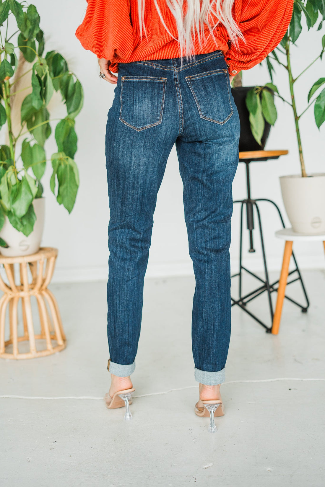 Judy Blue High Waist Pull On Double Cuff Slim Jeans - Whiskey Skies