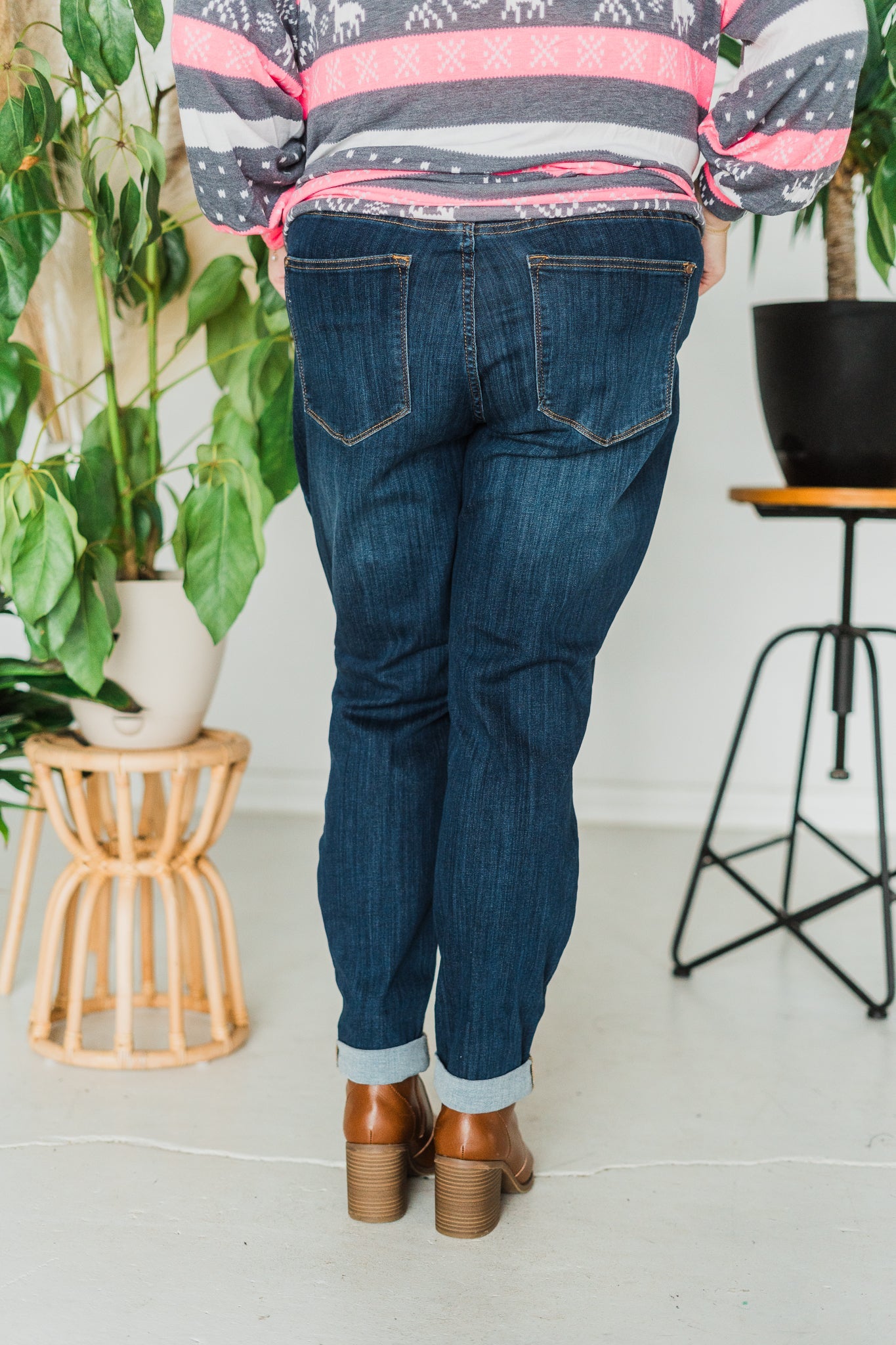 Judy Blue High Waist Pull On Double Cuff Slim Jeans - Whiskey Skies