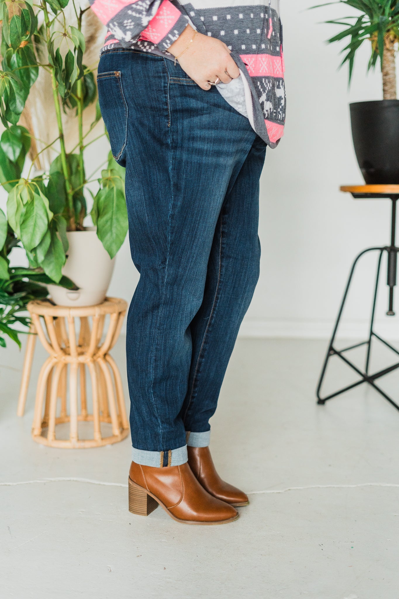 Judy Blue High Waist Pull On Double Cuff Slim Jeans - Whiskey Skies