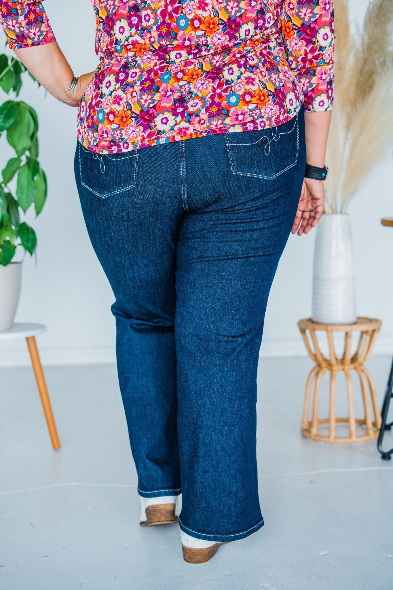 Judy Blue High Waist Rinse Geometric Waistband and Pocket Embroidery Wide - Whiskey Skies