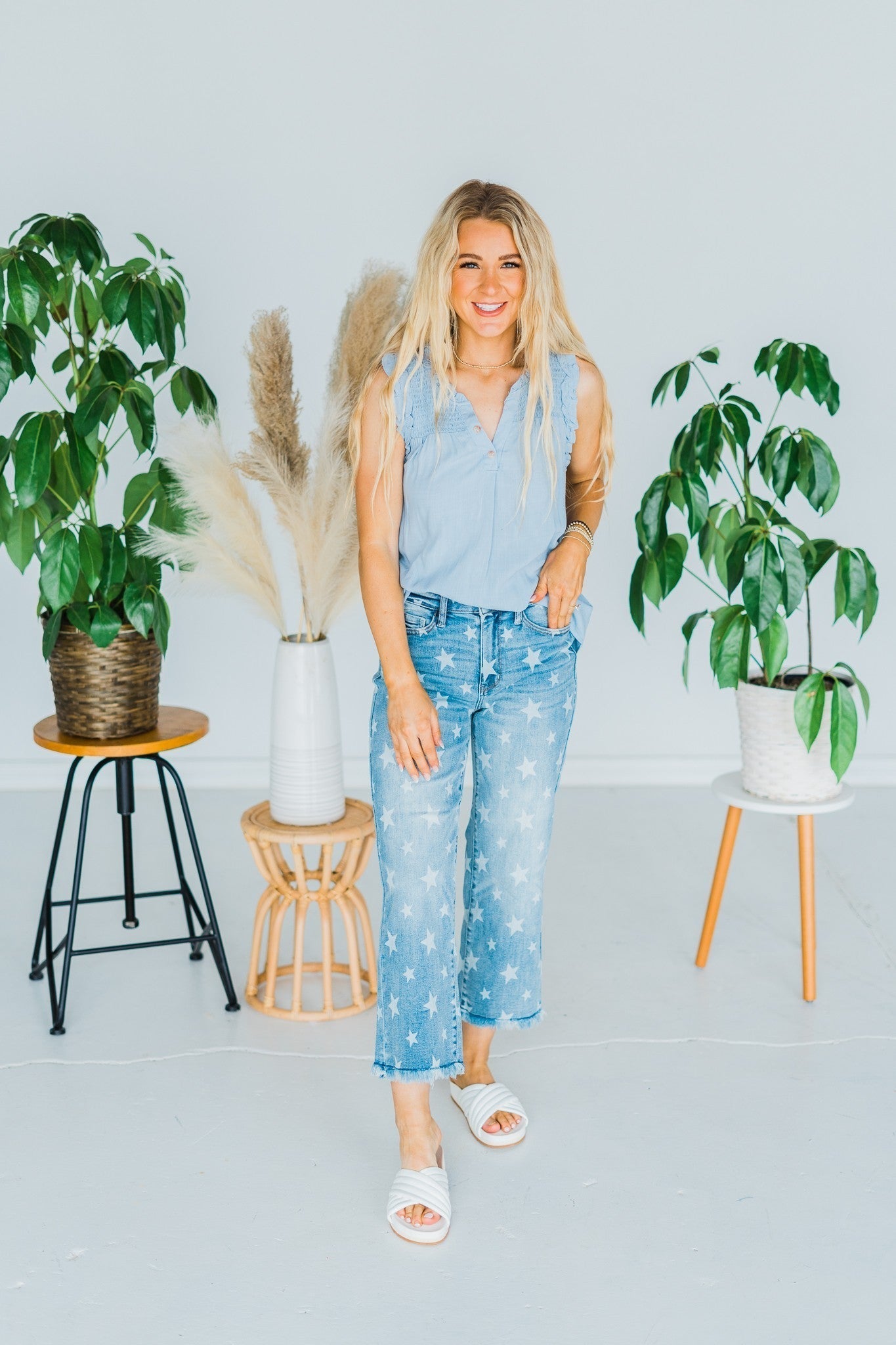 Judy Blue High-Waist Star Print Cropped Straight - Whiskey Skies
