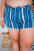 Judy Blue High-Waist Striped Denim Fray Hem Shorts - Whiskey Skies