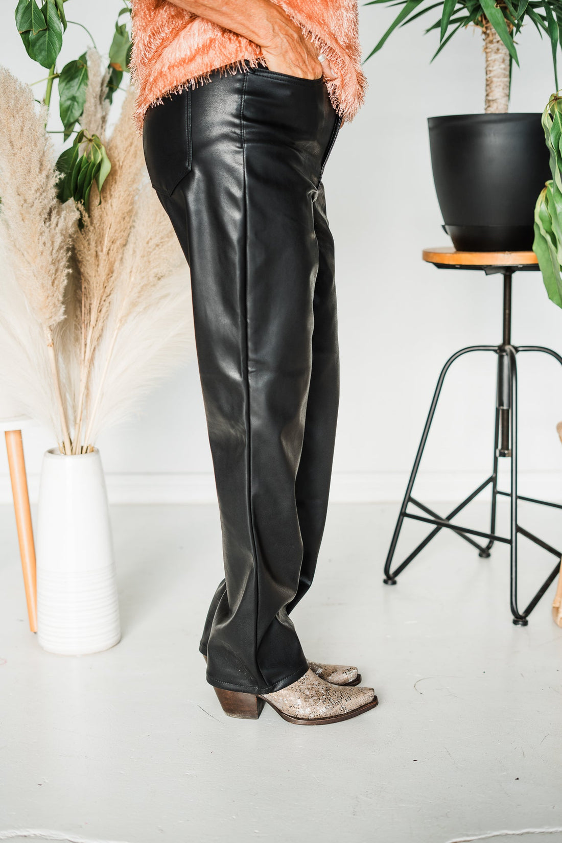 Judy Blue High Waist Tummy Control Faux Leather Straight Pants - Whiskey Skies