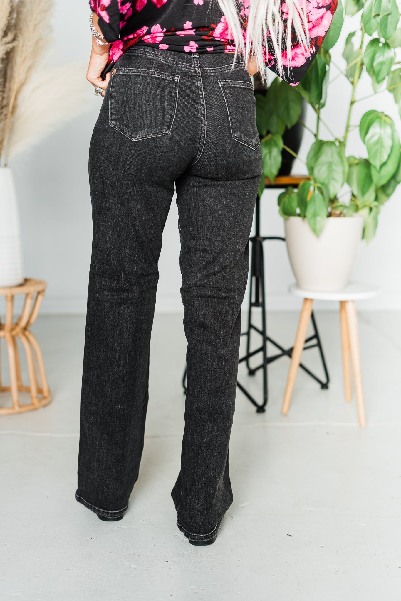 Judy Blue High Waist Tummy Control Washed Black Straight Jeans - Whiskey Skies