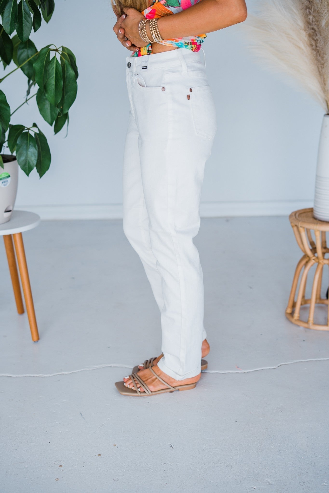 Judy Blue High Waist White Double Cuff Boyfriend - Whiskey Skies