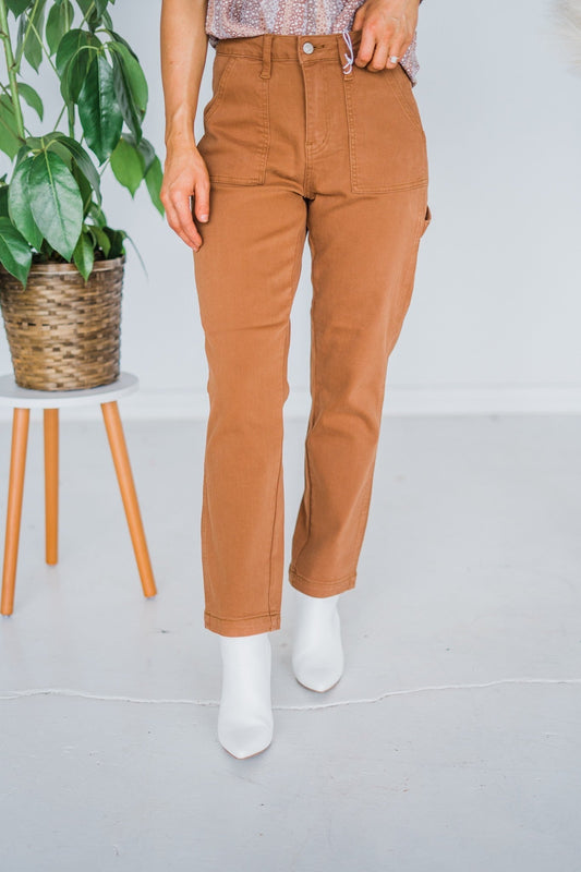 Judy Blue High Waisted Brown Utility Slim Fit - Whiskey Skies