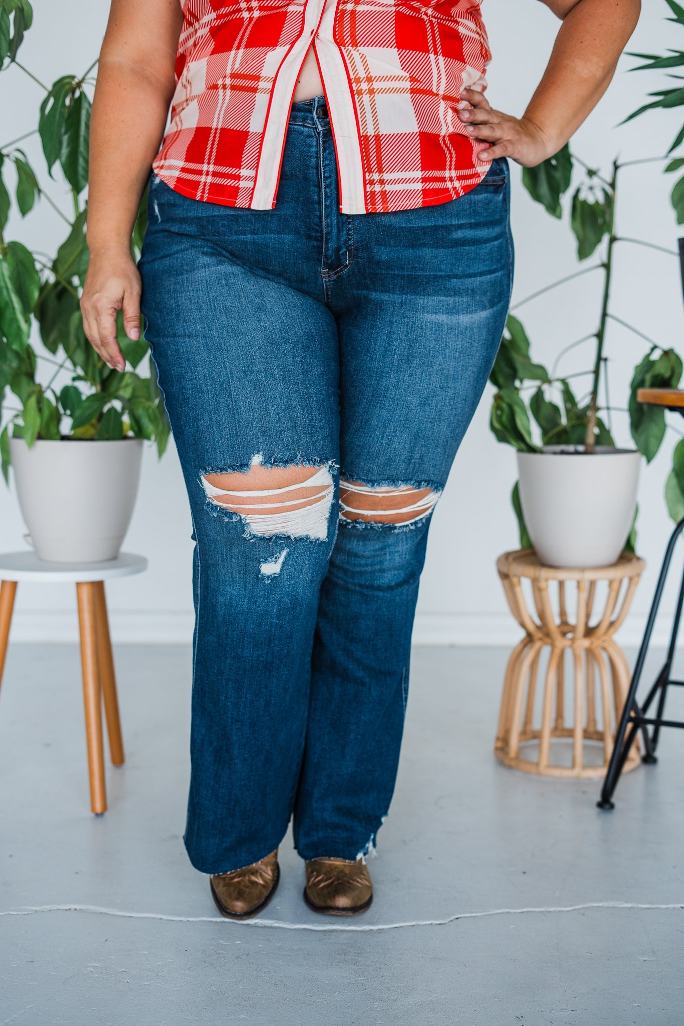 Judy Blue High Waisted Tummy Control Destroy Flare with Raw Hem - Whiskey Skies