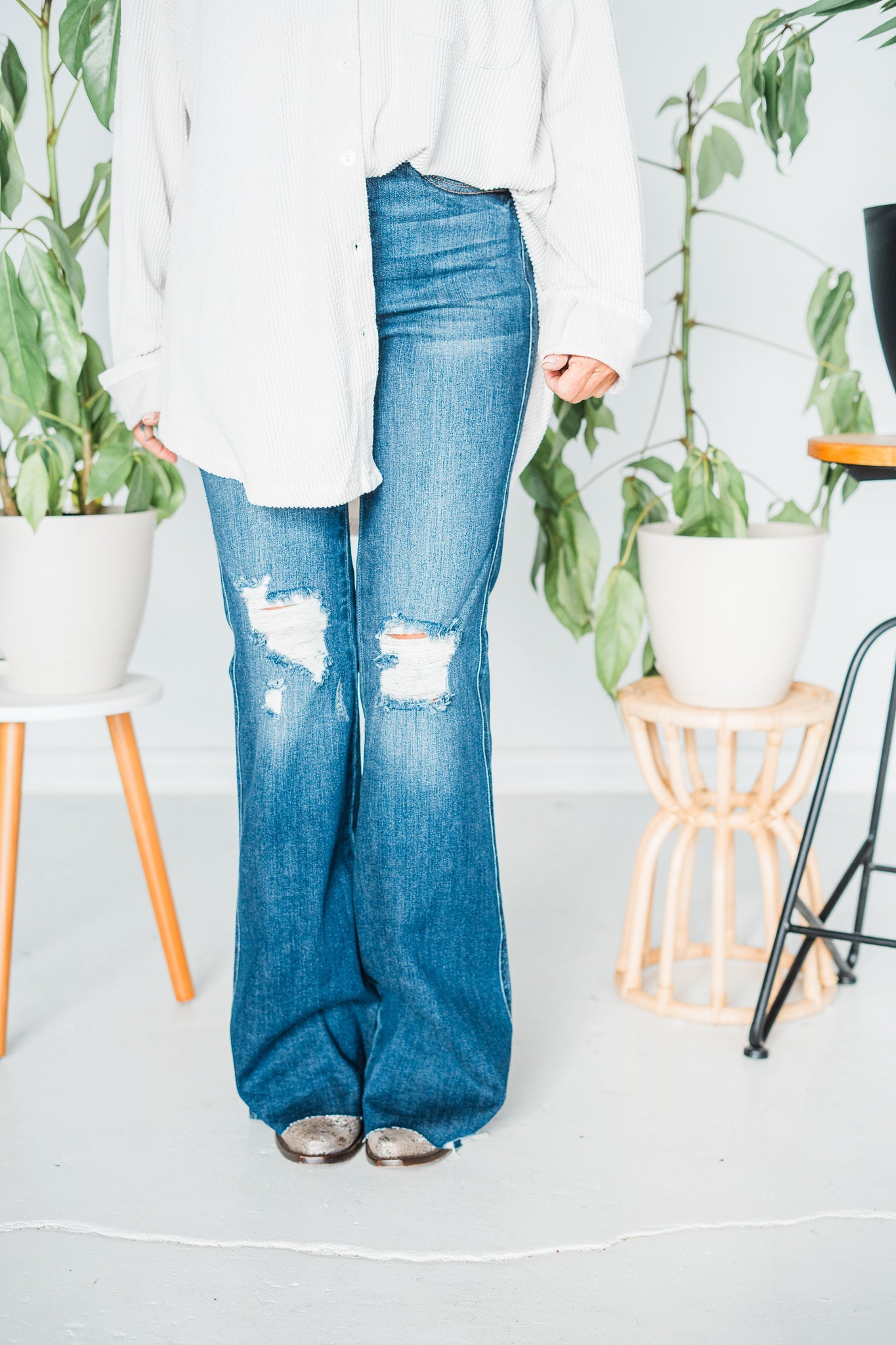 Judy Blue High Waisted Tummy Control Destroy Flare with Raw Hem - Whiskey Skies