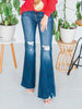 Judy Blue High Waisted Tummy Control Destroy Flare with Raw Hem - Whiskey Skies