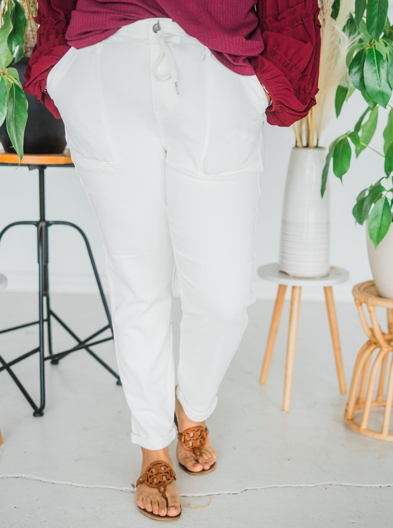 White cheap cuffed joggers