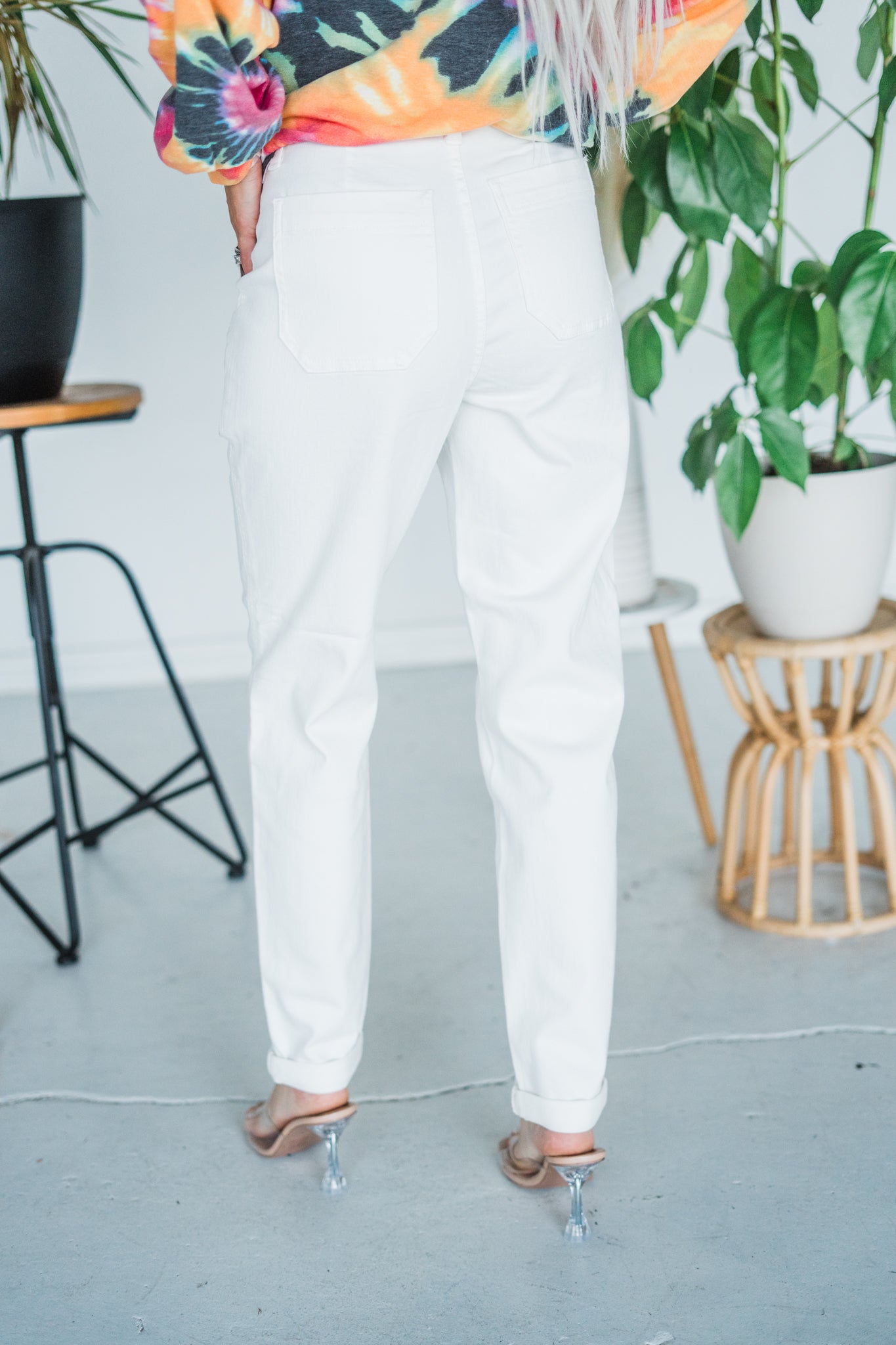Judy Blue High Waisted White Cuffed Joggers - Whiskey Skies