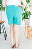 Judy Blue Mid Rise Aquamarine Garment Dyed Fray Hem Shorts - Whiskey Skies