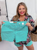 Judy Blue Mid Rise Aquamarine Garment Dyed Fray Hem Shorts - Whiskey Skies